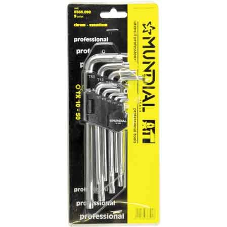 SERIE CHIAVI PROLUNGATE TORX MUNDIAL 9 pezzi (TX 10 a 50) - MUNDIAL