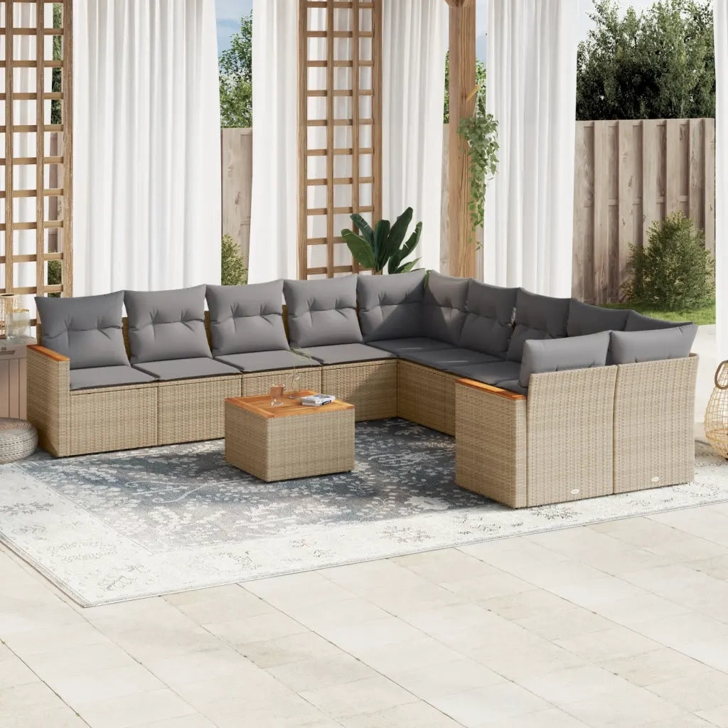 Set Divano da Giardino 11 pz con Cuscini Beige Misto Polyrattancod mxl 89106