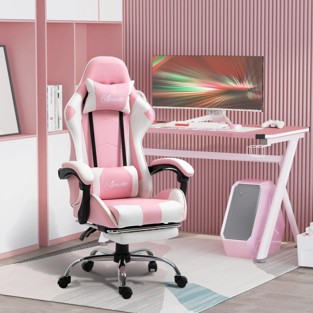 Sedia Gaming Reclinabile con Poggiapiedi e Schienale Regolabile ¨C Minimal ¨C Rosa 64x67x127 cm