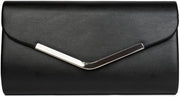 Clutch per donna con design a forma di tasca notturna, finitura metallica e cinturino rimovibile, dimensioni 26 x 5,5 x 14,5 cm, colore: nero