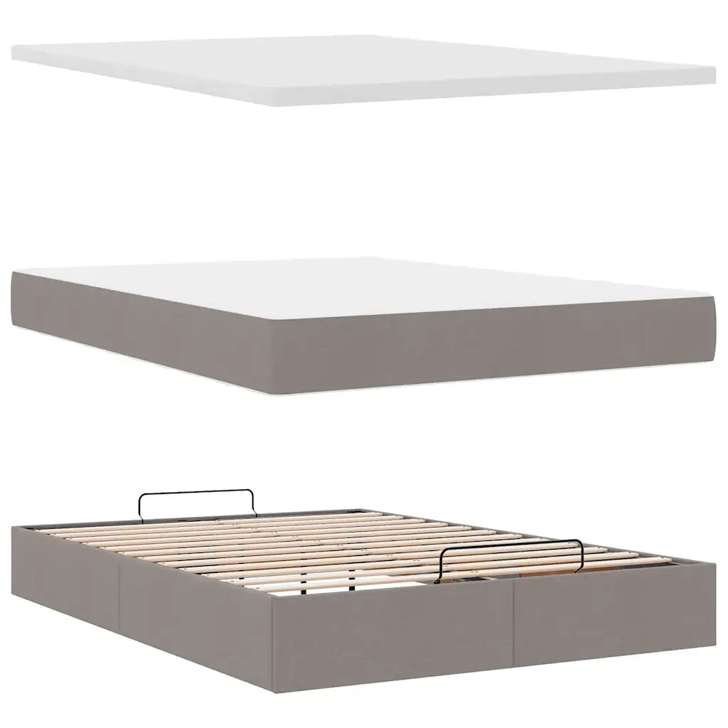 Struttura Letto Pouf con Materasso Tortora 140x190 cm Tessuto 3313158