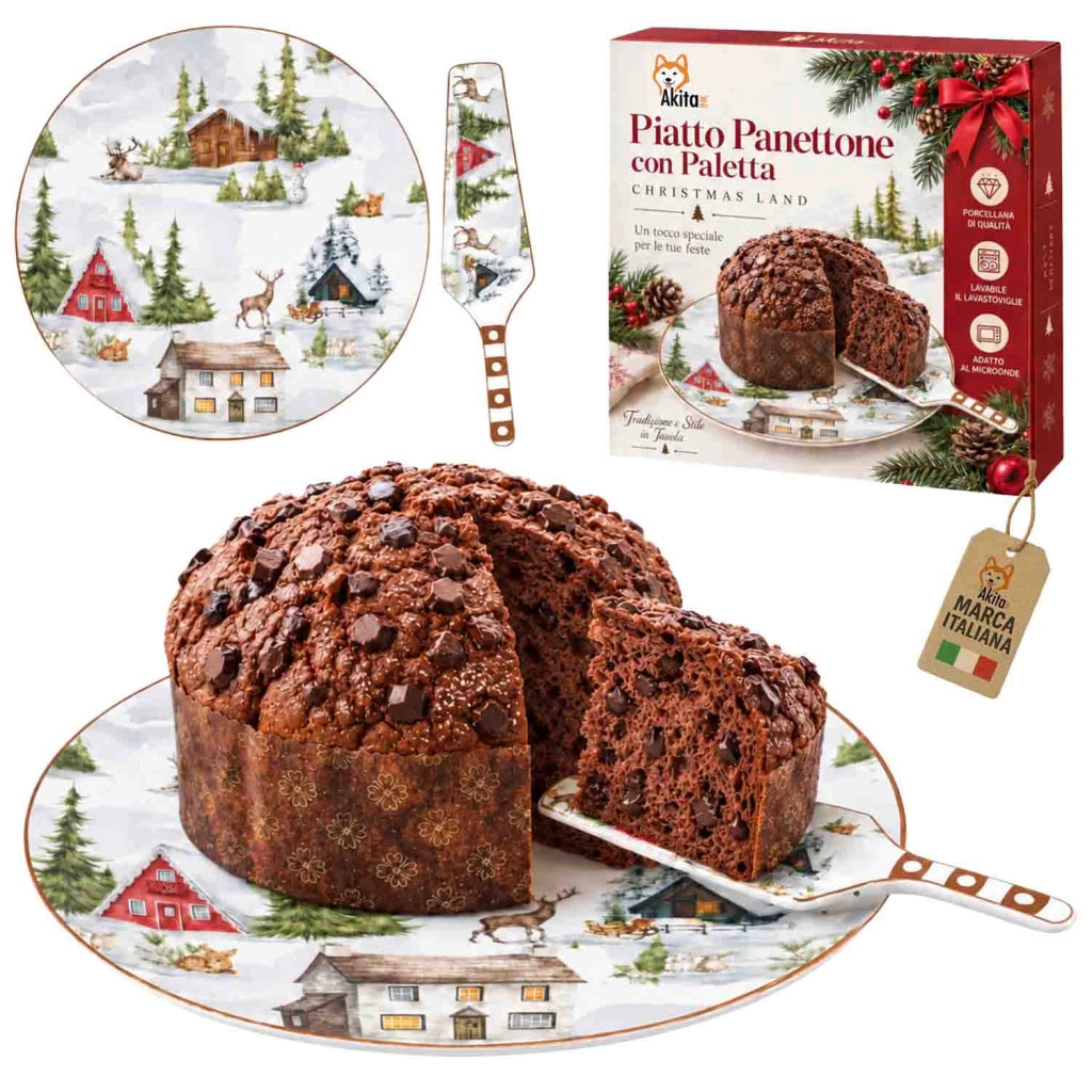 Akitaink Piatto Panettone Christmas Land 30 cm Paletta Porcellana