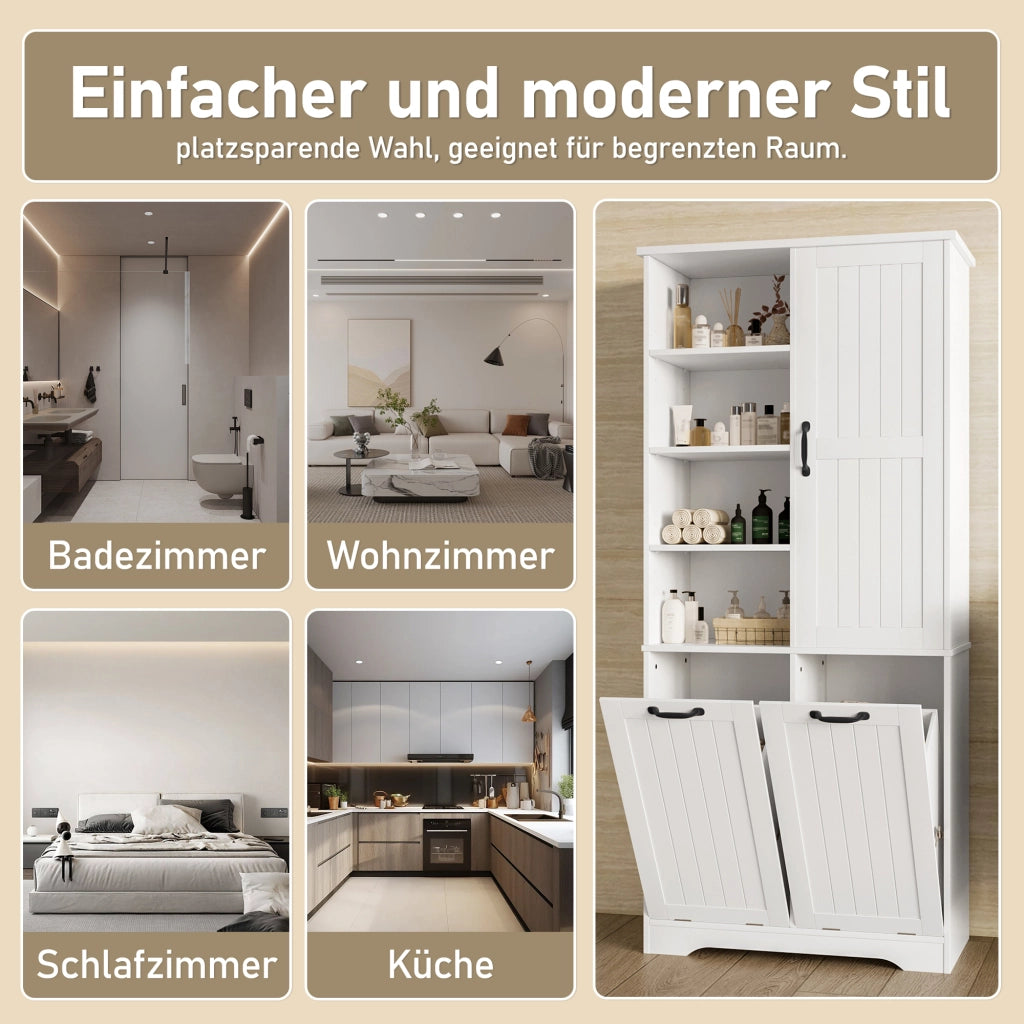 ARMADIO Bagno 78x35x172,7 cm MDF Bianco con 2 Cesti Portabiancheria