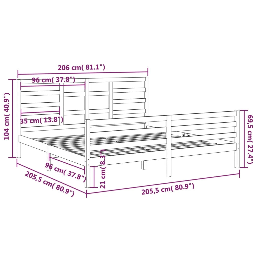 Letto matrimoniale | Letto per adulti | Giroletto Grigio in Legno Massello 200x200 cm