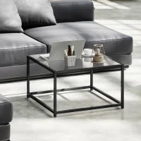 Tavolino Quadrato in Vetro Temperato e Acciaio, 68x68x39 cm, Nero