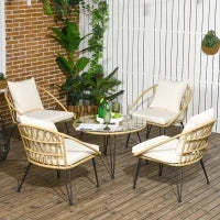Set da Giardino 5 Pezzi in Rattan con Tavolo Rotondo Ø82x50 cm e 4 Sedie 72x72x75 cm con Cuscini