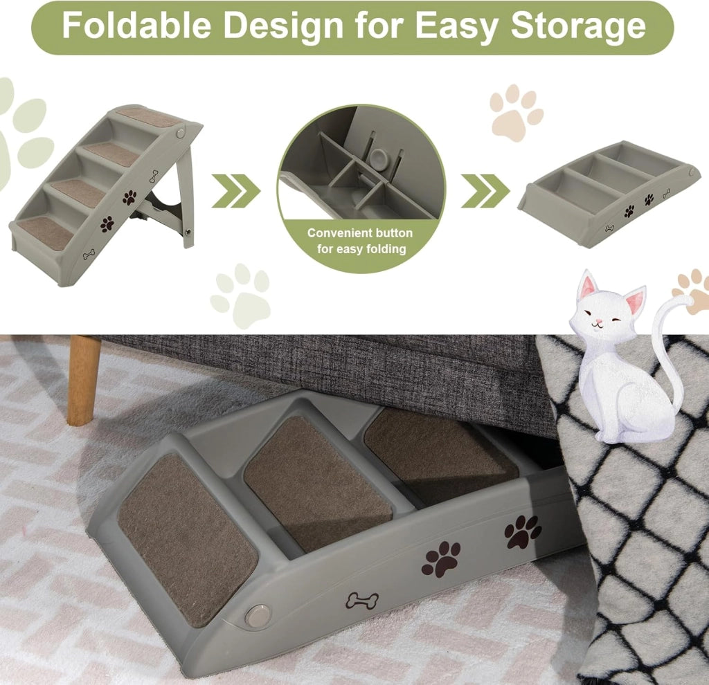 Scala per cani e gatti pieghevole, con tappetino in feltro, carico fino a 60 kg, rampa antiscivolo per cani e gatti per letto, auto, divano (grigio, 65 x 55 x 50 cm, 4)