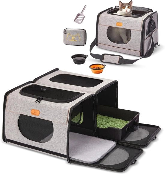 Portatile Ripiegabile per Gatti e Piccoli Cani con Cassetta Idraulica - 2-in-1 Sedia da Viaggio