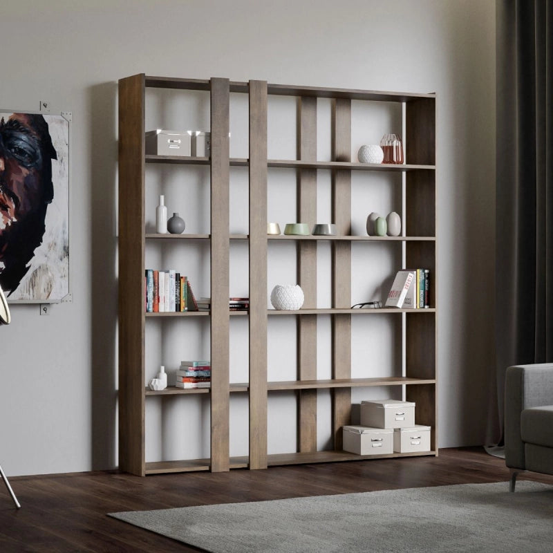 Composizione Libreria A Kato 6R 2 fianchi 4 fasce lunghe - Noce