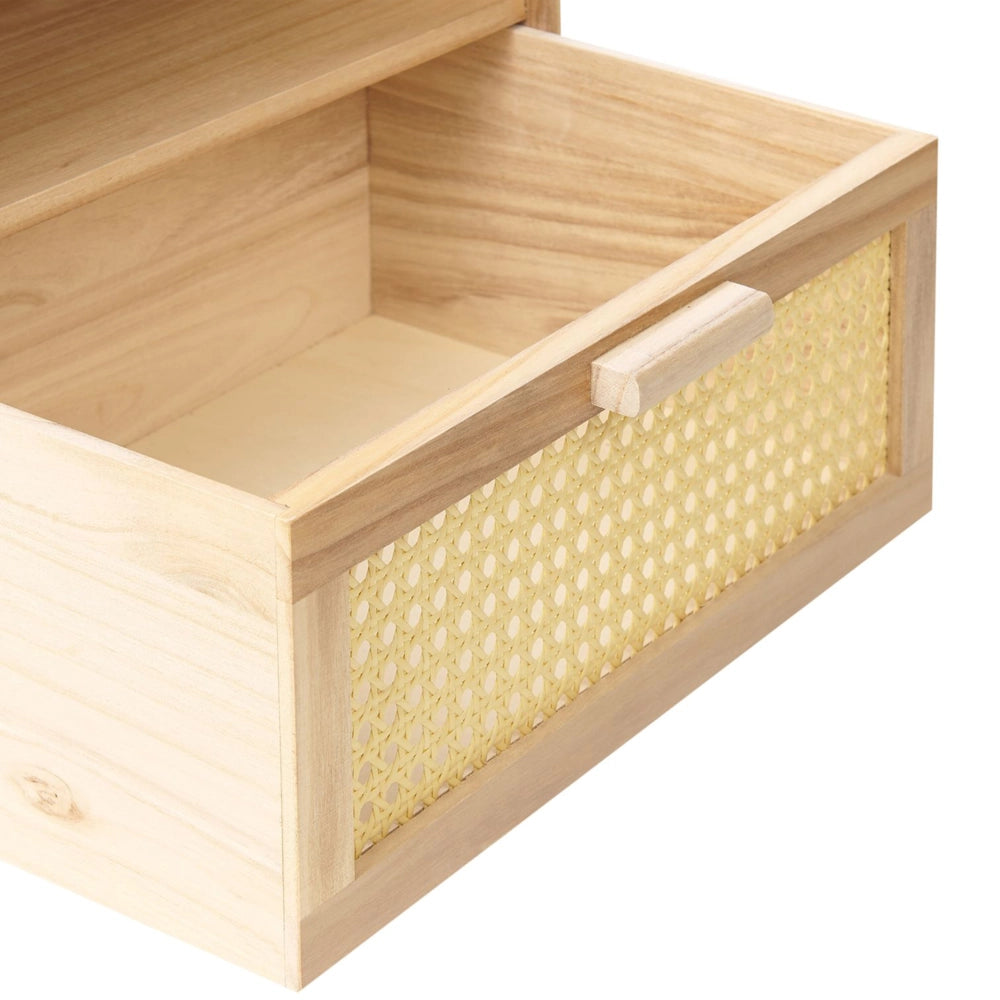 Comodino 1 cassetto con ripiano rattan e marrone chiaro 40 x 30 cm boho camera da letto salone