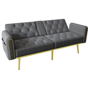 Divano letto 175x80 cm in velluto grigio con portabicchieri， 2 posti