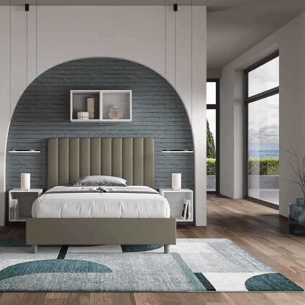 Letto una piazza e mezza senza rete imbottito 120x210 similpelle cappuccino Agueda