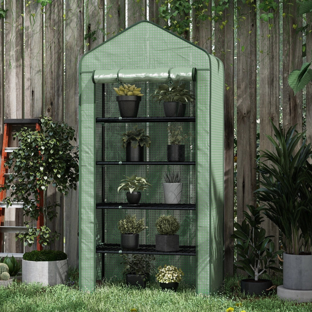 Serra a Casetta a 5 Livelli con Ingresso Avvolgibile 90x49x193 cm in Acciaio e Polietilene Verde