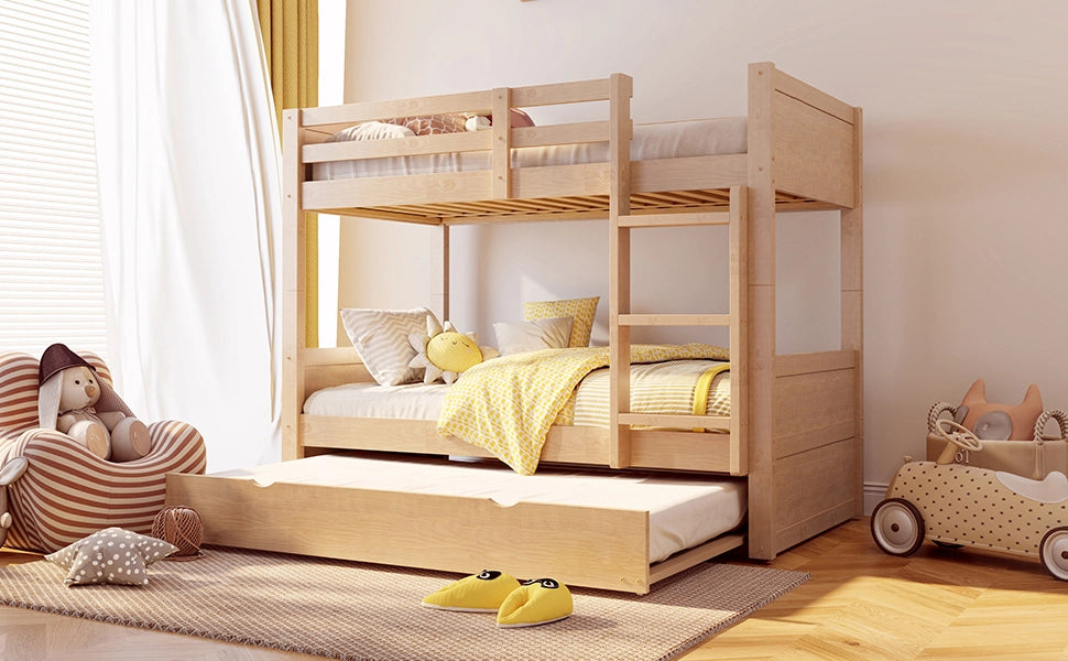 DESMIU Letto a castello 3 posti 90 × 200 cm con letto estraibile, senza materasso, in legno, colore legno