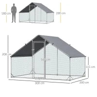 Pollaio da Giardino con Telaio Zincato, Copertura Impermeabile e Rete Esagonale, 3x2x2m, Argento