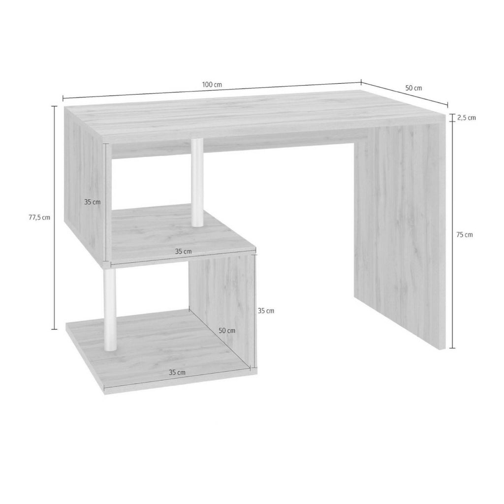 Acan, Scrivania 2 Ripiani Made in Italy, 100x50x78h cm Marrone Rovere