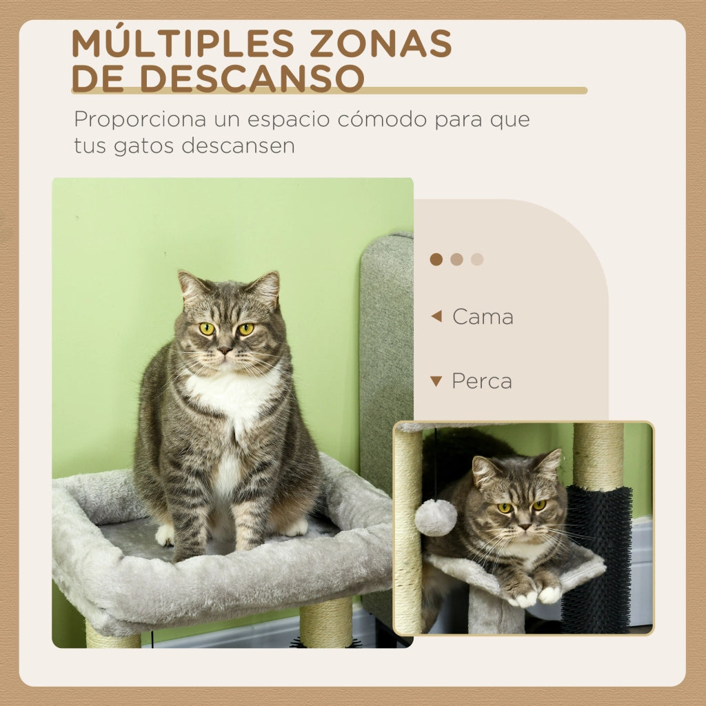 Tiragraffi per Gatti con Cuccia e Palo in Sisal ¨C Xylo ¨C Grigio 40x40x48 cm