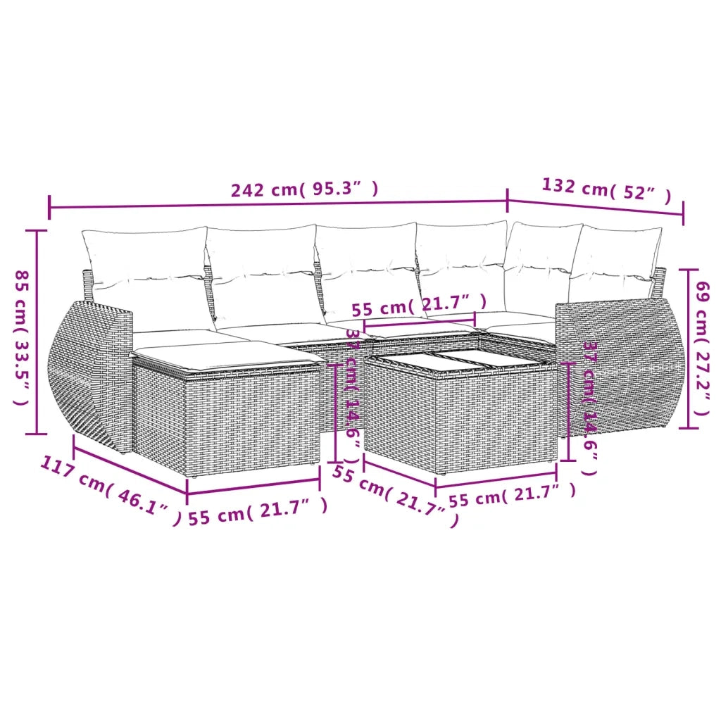 Set Divani da Giardino 7 pz con Cuscini Grigio in Polyrattan 3221669