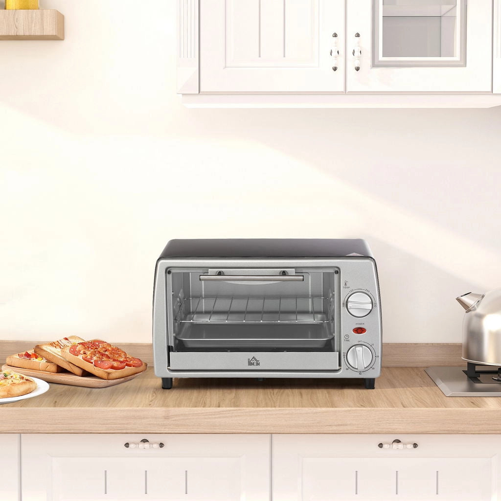 FORNETTO ELETTRICO 10 L TEMPERATURA REGOLABILE E TIMER +GRIGLIA E TEGLIA INCLUSE 750 W 36.5X26X22 CM ARGENTO NERO