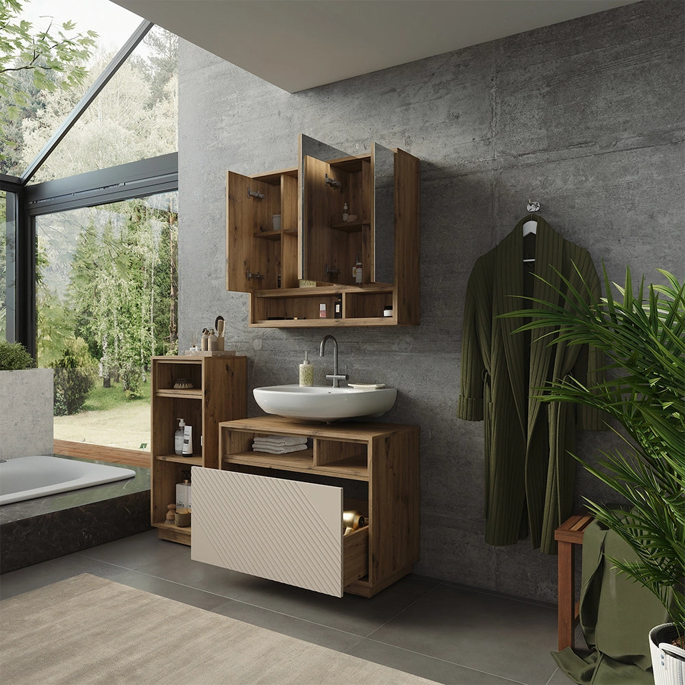Set mobili bagno Beatrice Cachemire/Rovere artigianale Vicco