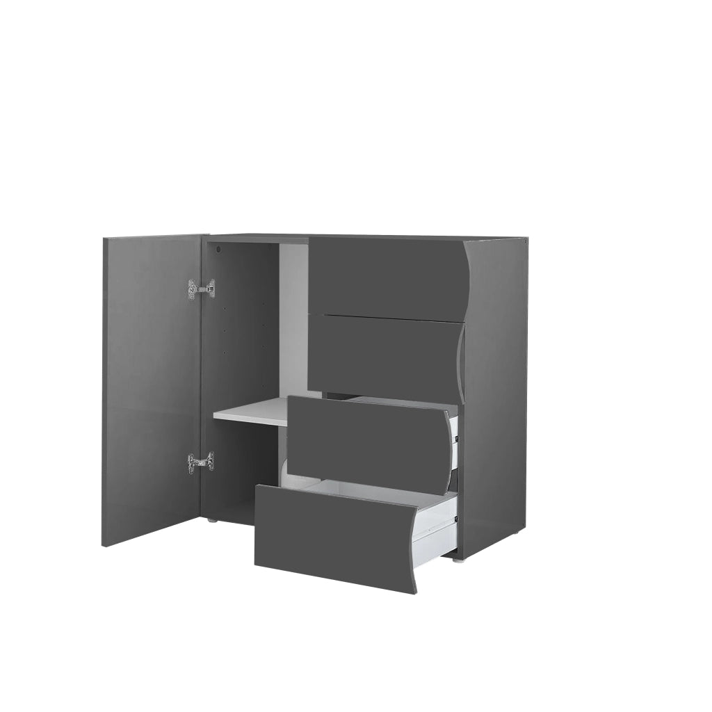 Mobile Multiuso 1 Anta 4 Cassetti Onda 90x40x81 cm Finitura in Melamina Antracite Opaco