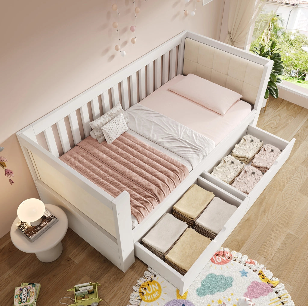 Letto singolo a divano 90x190 cm bianco con 2 cassetti