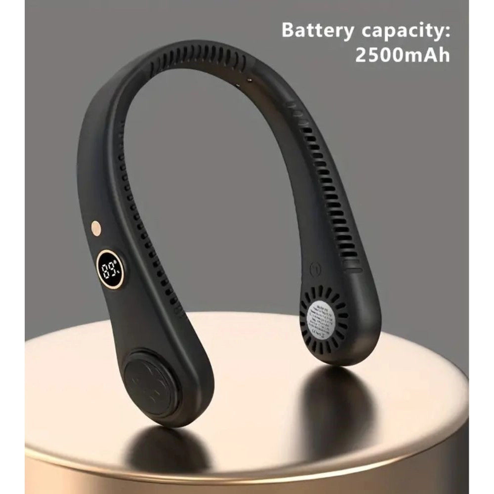 Trade Shop - Ventilatore Da Collo Portatile Display 5 Livelli Velocità Ricaricabile Usb Sport -