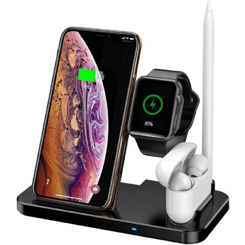 Trade Shop - Caricatore Wireless Caricabatterie Supporto Di Ricarica Docking 4 In 1 Q-cd60 -