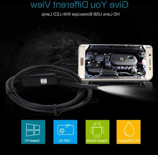 Endoscopio acqua resistente 7 mm - camera di inspection - IP67 - boscopio video flessibile - con 6 LED - compatibile con dispositivi Android - fino a 15 m