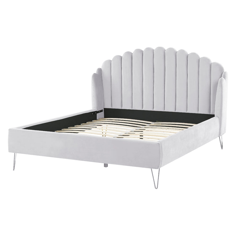 Letto con rete in velluto grigio 160 x 200 cm gambe in metallo testata retro capitonné