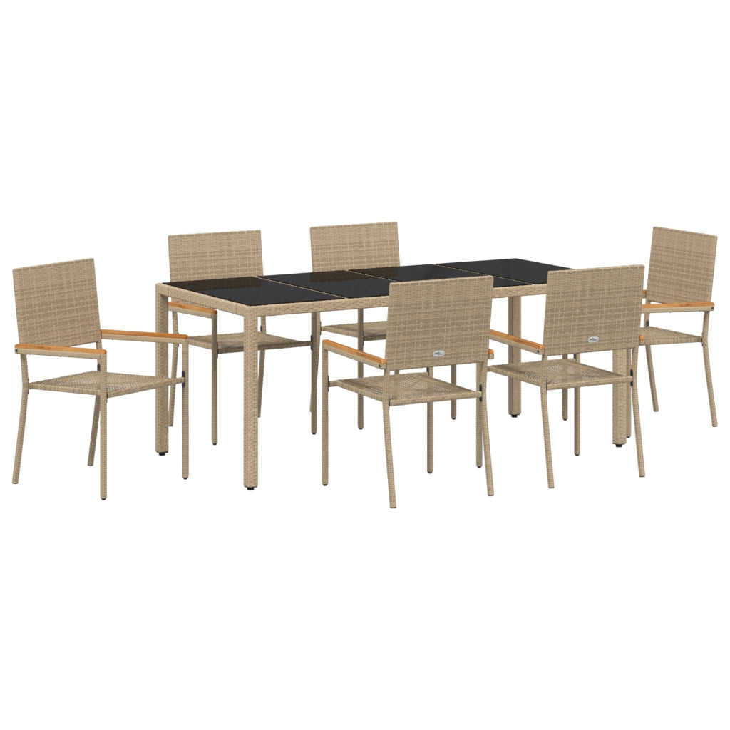 Set da Pranzo da Giardino  da 7 Pezzi Beige Polyrattan