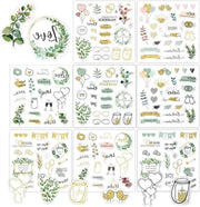 Set di 8 Etichette Sticker - Disegni Eleganti Giallo-Verdi per Album di Foto e Giornale dei Visitatori - Sticker Decorativi per Matrimonio con Retro Adesivo Autocollante