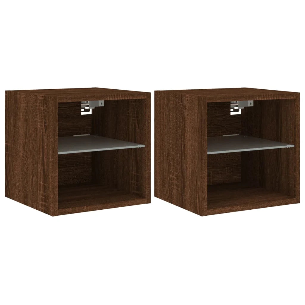 Mobile TV multimediale da parete mensola TV supporto TV sala da pranzo soggiorno camera da letto luci LED 2 pezzi rovere 30 x 28,5 x 30 cm marrone 02_0029157