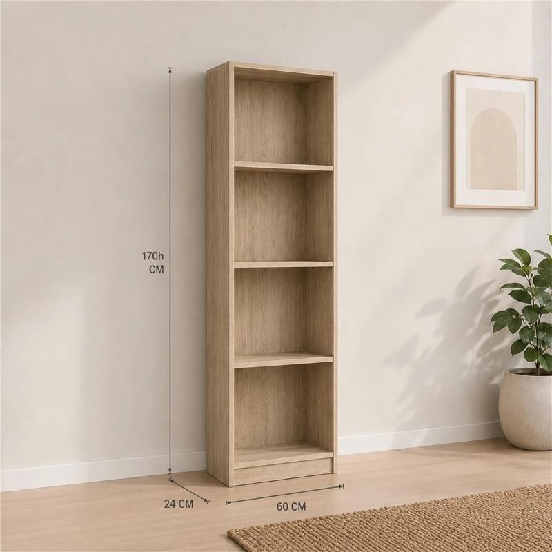 LIBRERIA IN LEGNO CON 4 RIPIANI COLORE ROVERE DIMENSIONI 60X24X170 CM