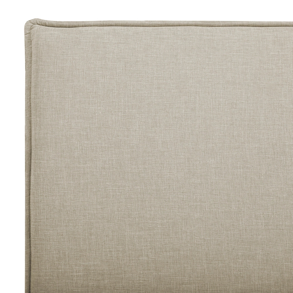Letto rivestimento in tessuto beige Gambe in legno Dimensioni doppie 140 cm 6 a doghe con testiera Stile scandinavo minimalista