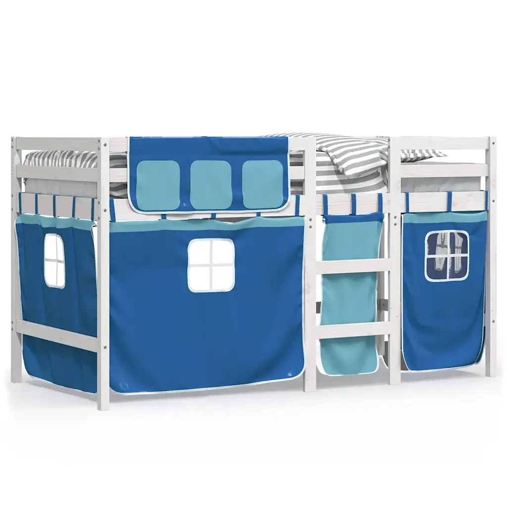 Letto a Soppalco con Tende Bambini Blu 90x200 cm Massello Pinocod mxl 92490