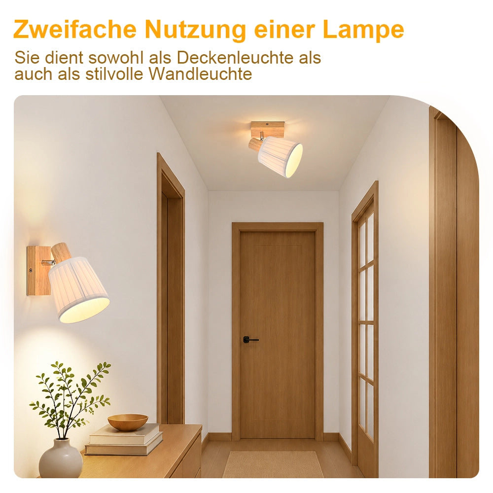 ZMH Faretto da soffitto 1 Luce Legno E14 Vintage Tessuto Retro per Cucina Camera Soggiorno Senza Lampadina