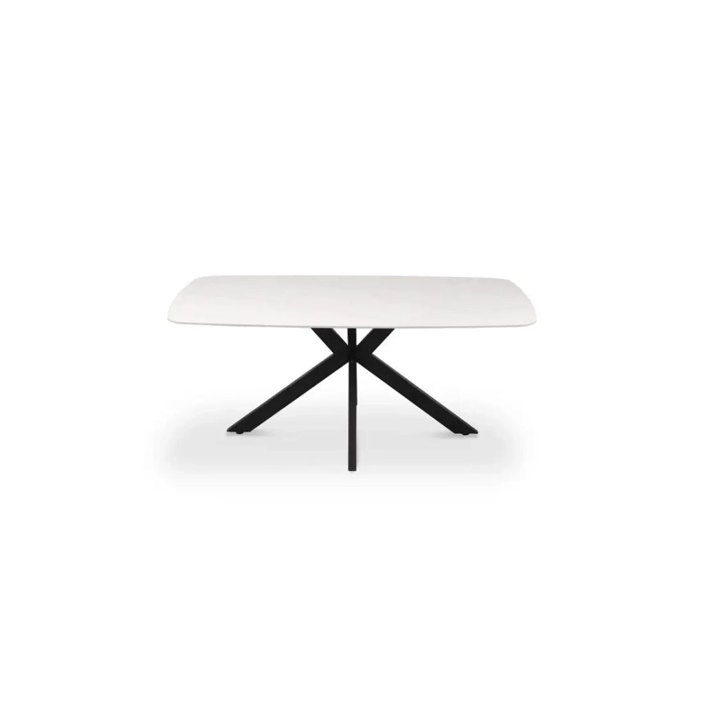 Tavolo da pranzo VINCI lunghezza 180cm con piano di 10mm in pietra effetto marmo bianco.