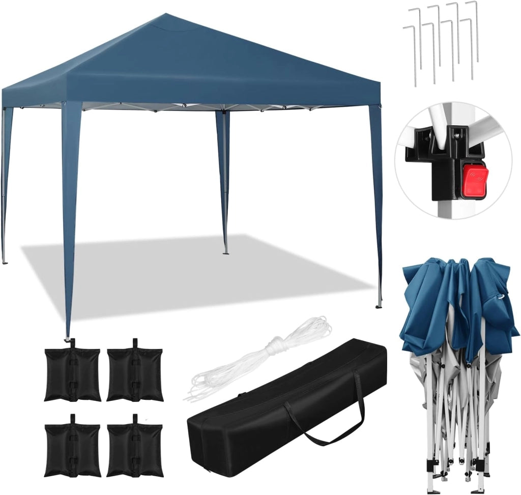 Gazebo da Giardino Richiudibile 3x3m Gazebo da Esterno in Ferro Regolabile in Altezza Tendone Pieghevole con Set di 4 Sacchi di Sabbia, Facile da Montare Blu