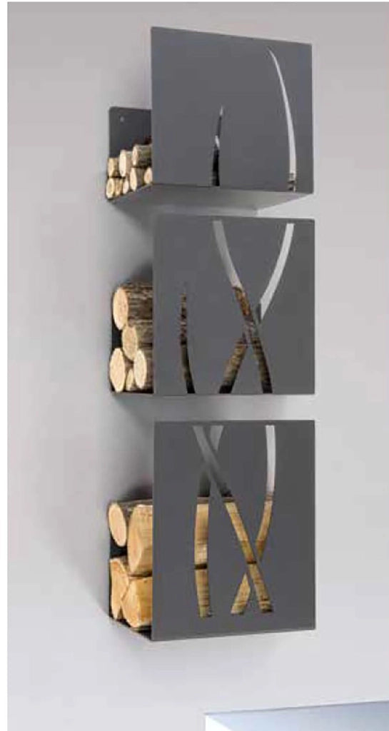Portalegna da Parete 3 Elementi 35x25,5 cm 3 Altezze 41,5-35,5-30,5 Crea Fuoco Trio in Acciaio Nero