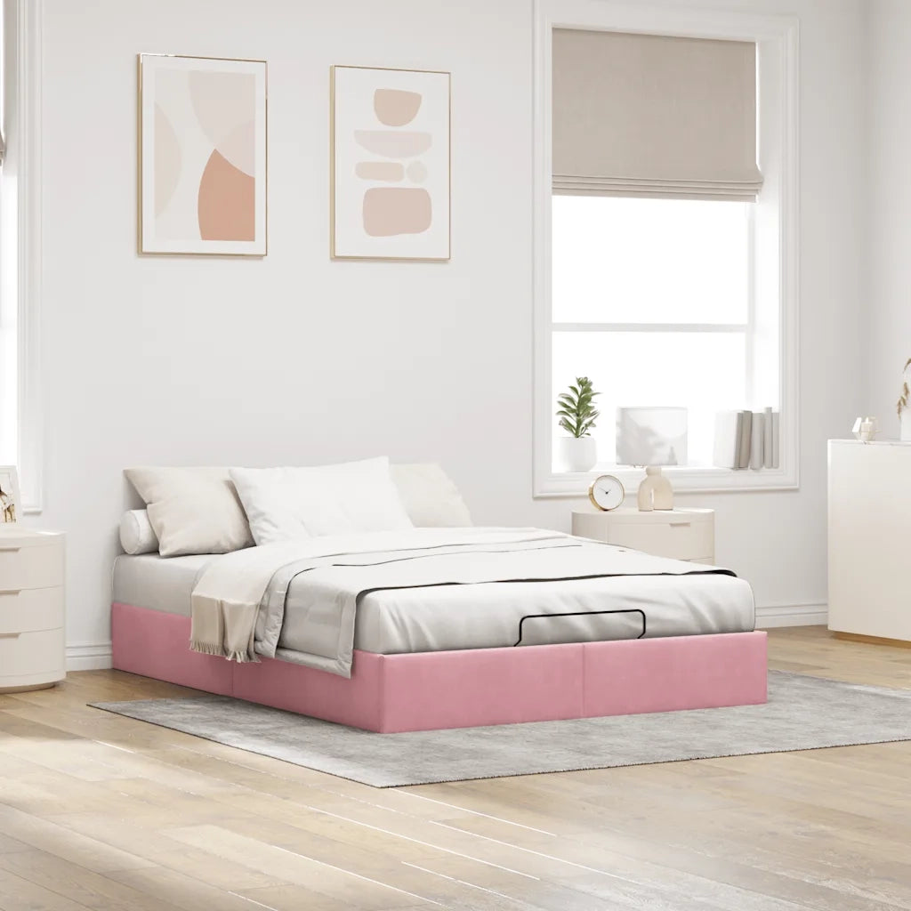 Struttura Letto Pouf senza Materasso Rosa 140x190 cm in Velluto 3310966