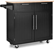 Carrello da Cucina in Legno con Piano di Lavoro, Armadio da Cucina su Ruote, Carrello da Portata con Portasciugamani e 2 Cassetti, Isola da Cucina Mobile, 3 Colori