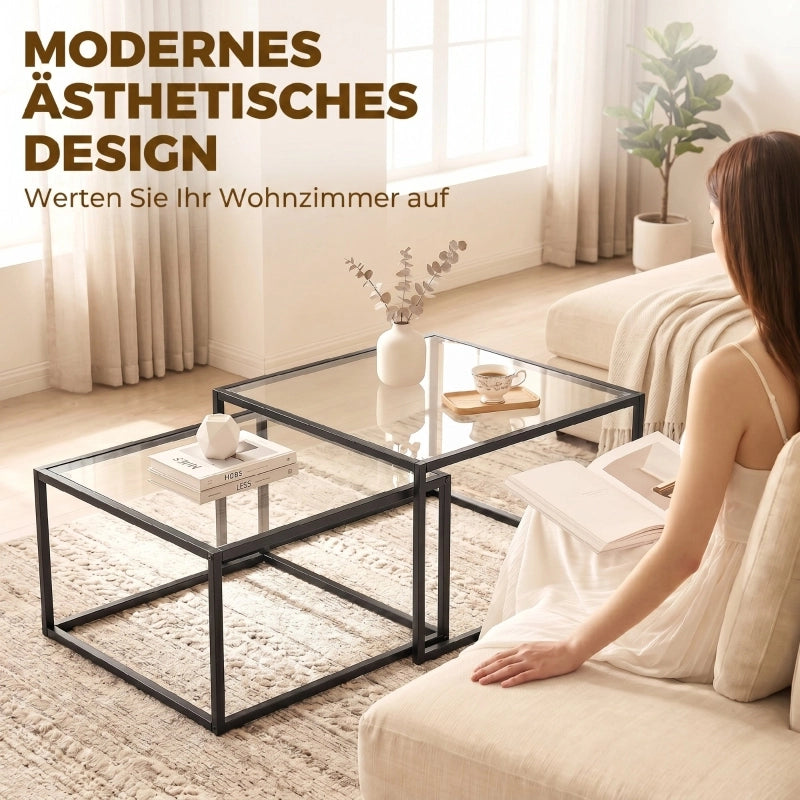 TAVOLINO DA CAFFÈ Set 2 unità 84.5x81.3x15 cm Vetro Nero