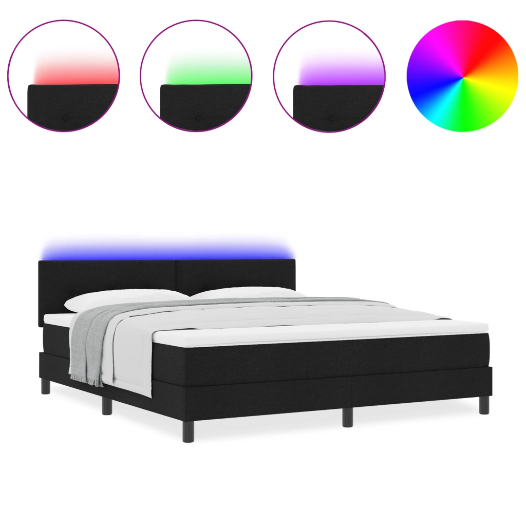 Letto Box Spring con Materasso & LED Nero 180x200 cm Tessuto