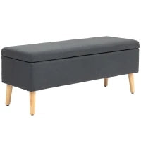 Panchina Imbottita con Spazio di Archiviazione, Cassapanca in Effetto Lino, Legno di Gomma, 110 x 39 x 45 cm, Grigio Scuro