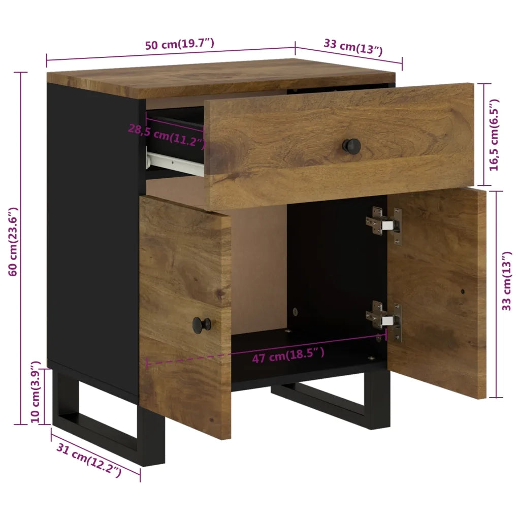 Comodino 50x33x60cm Legno Massello di Mango e Legno Multistrato 350671