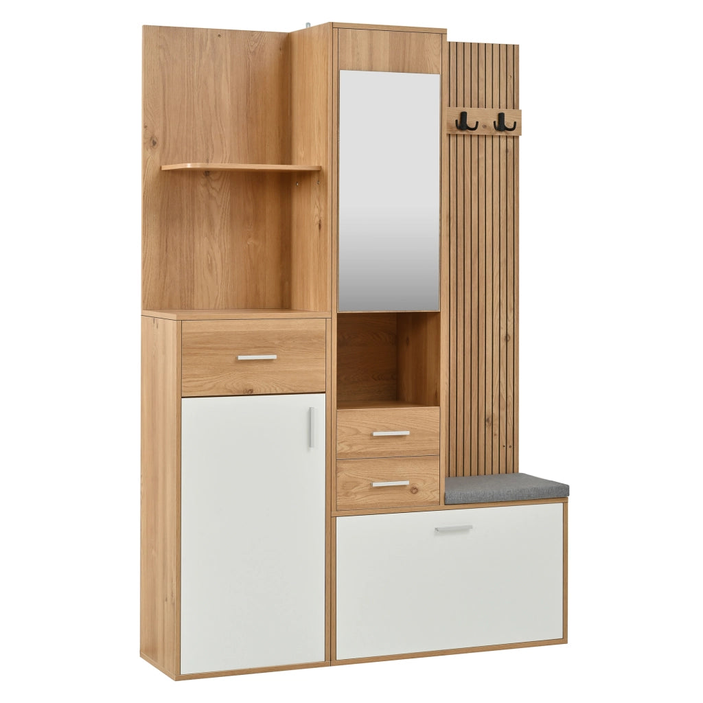 Mobile ingresso con anta; cassetti; specchio e LED per ingresso 120×32×178 cm