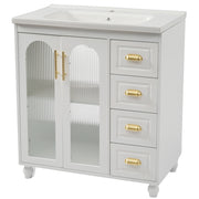 Mobile sottolavabo con 2 ante; 1 anta e 3 cassetti - per bagno - in MDF - bianco