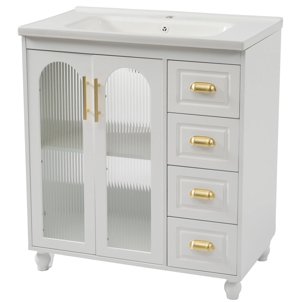 Mobile sottolavabo con 2 ante; 1 anta e 3 cassetti - per bagno - in MDF - bianco