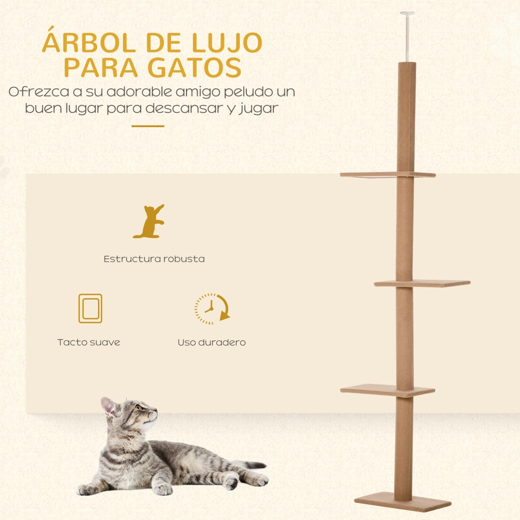 Torre per Gatti con Rampicante ¨C zephmum ¨C Marrone Chiaro e Beige 43x27x228-260 cm